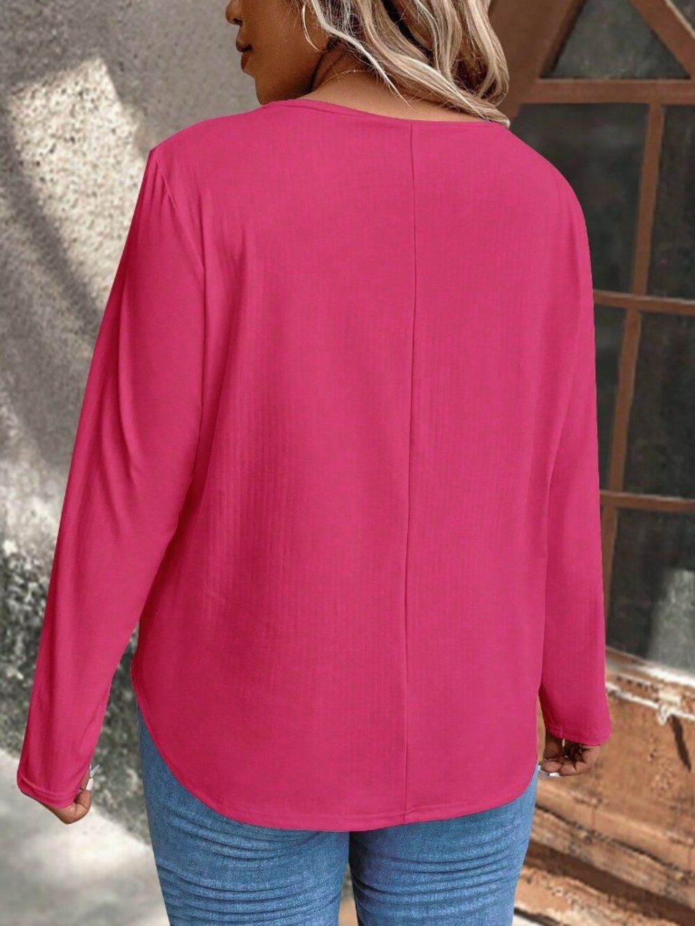 Solid Button Front Tee 1X - Picture 2 of 2